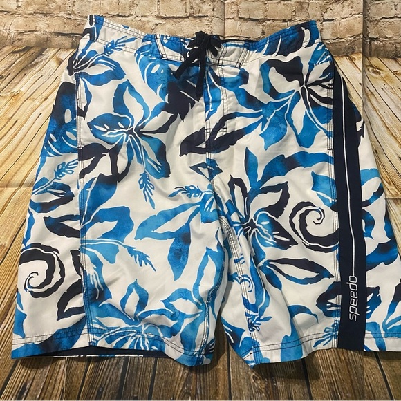 Speedo Blue Floral Hawaiian Printed Mesh Brief Lined Swimtrunks - Picture 1 of 4